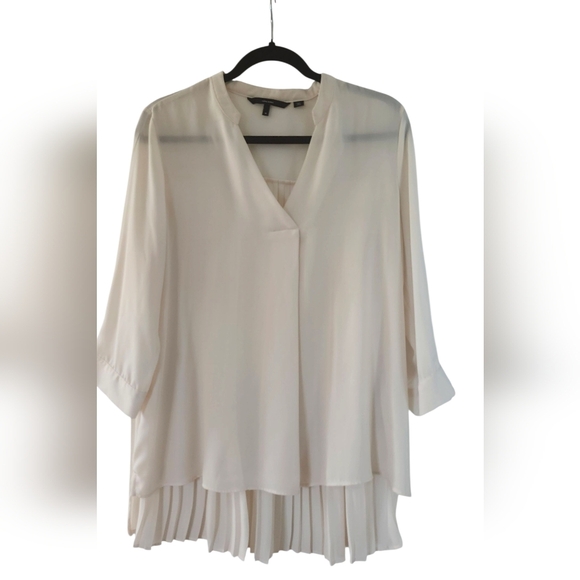 Vero Moda Sz Sheer Cream Off White Blouse Mandarin Collar Cuffed Sleeves Boho - Picture 1 of 7